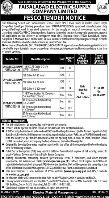 Faisalabad Electric Supply Company Limited Tender Notice